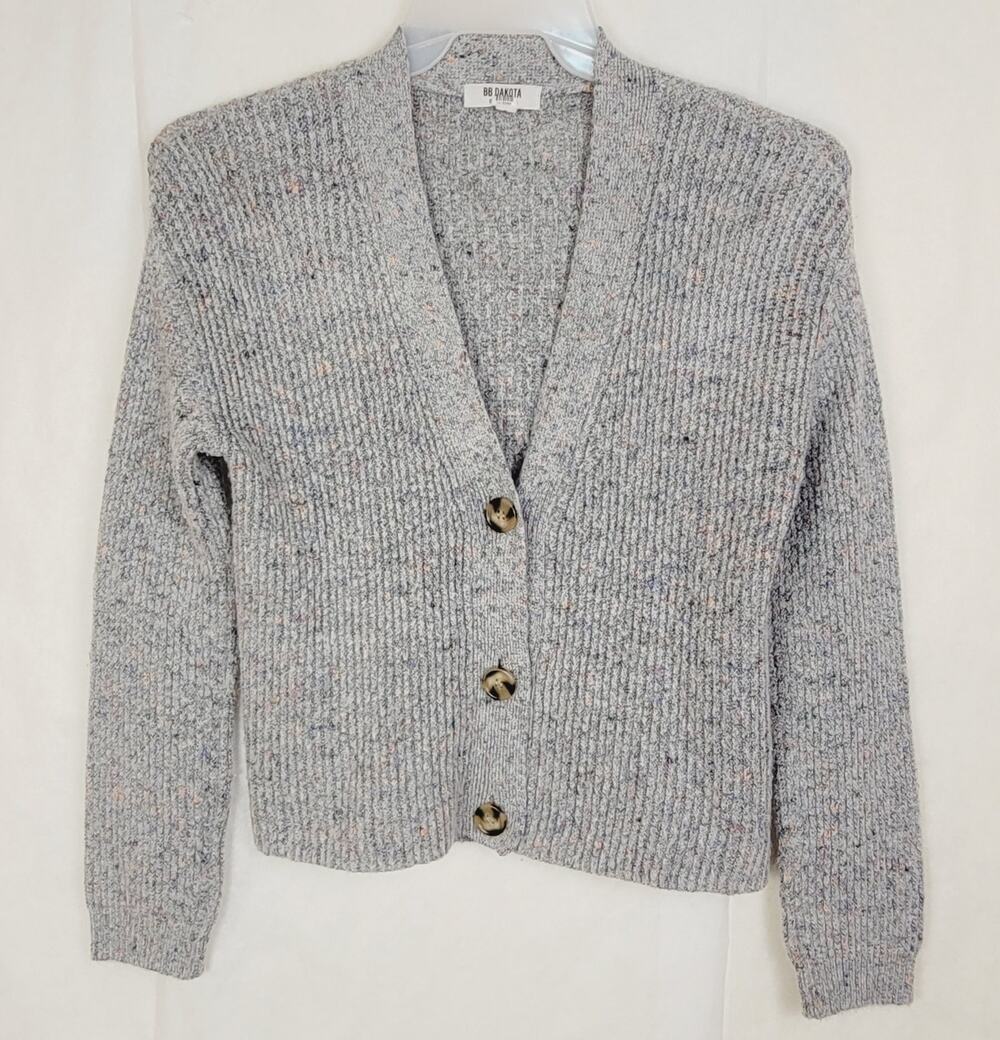 BB Dakota Steve Madden grey speckled ribbed cardigan sweater Size S Preppy